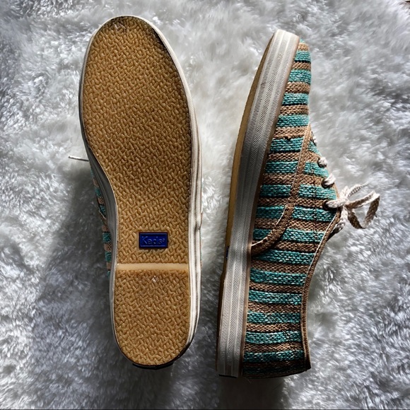 KEDS Aqua & Tan Jute Striped Sneakers - Picture 5 of 7